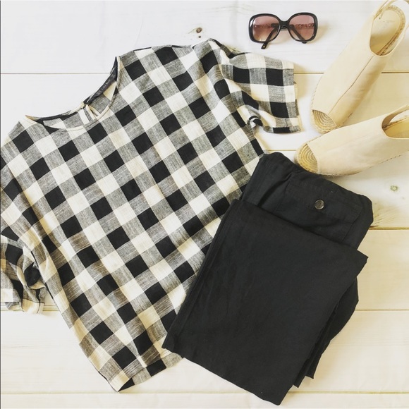 Zara Tops - Zara Basic Checkered Linen Blouse Size M